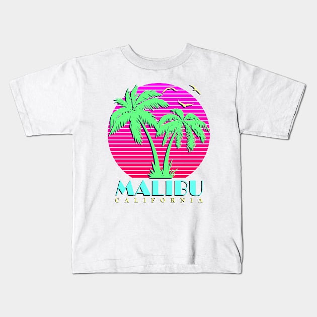 Malibu California Palm Trees Sunset Kids T-Shirt by Nerd_art